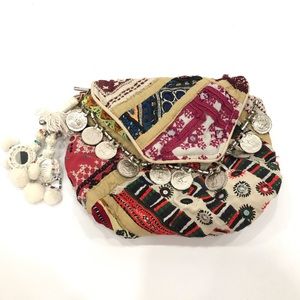 ANTIK BATIK embellished clutch bag with mirrors / tassels/ coins! Banjo pouch 👓